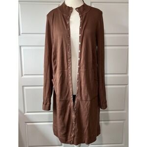 Barbara Lesser‎ Snap Front Duster Cardigan Pockets Knit Brown Small